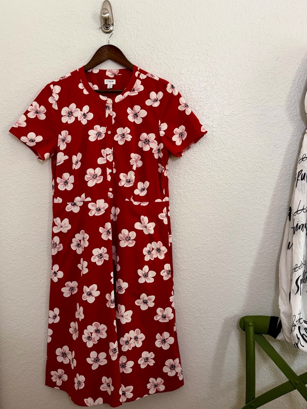J.Crew Red Floral Button Front Midi Dress Size 10